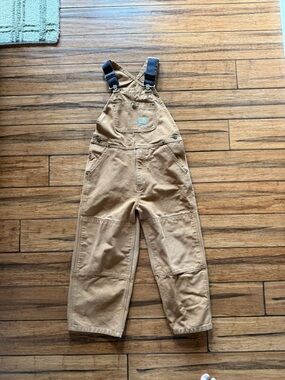 Carhartt Kids Tan Duck Canvas Overalls with Dark Straps